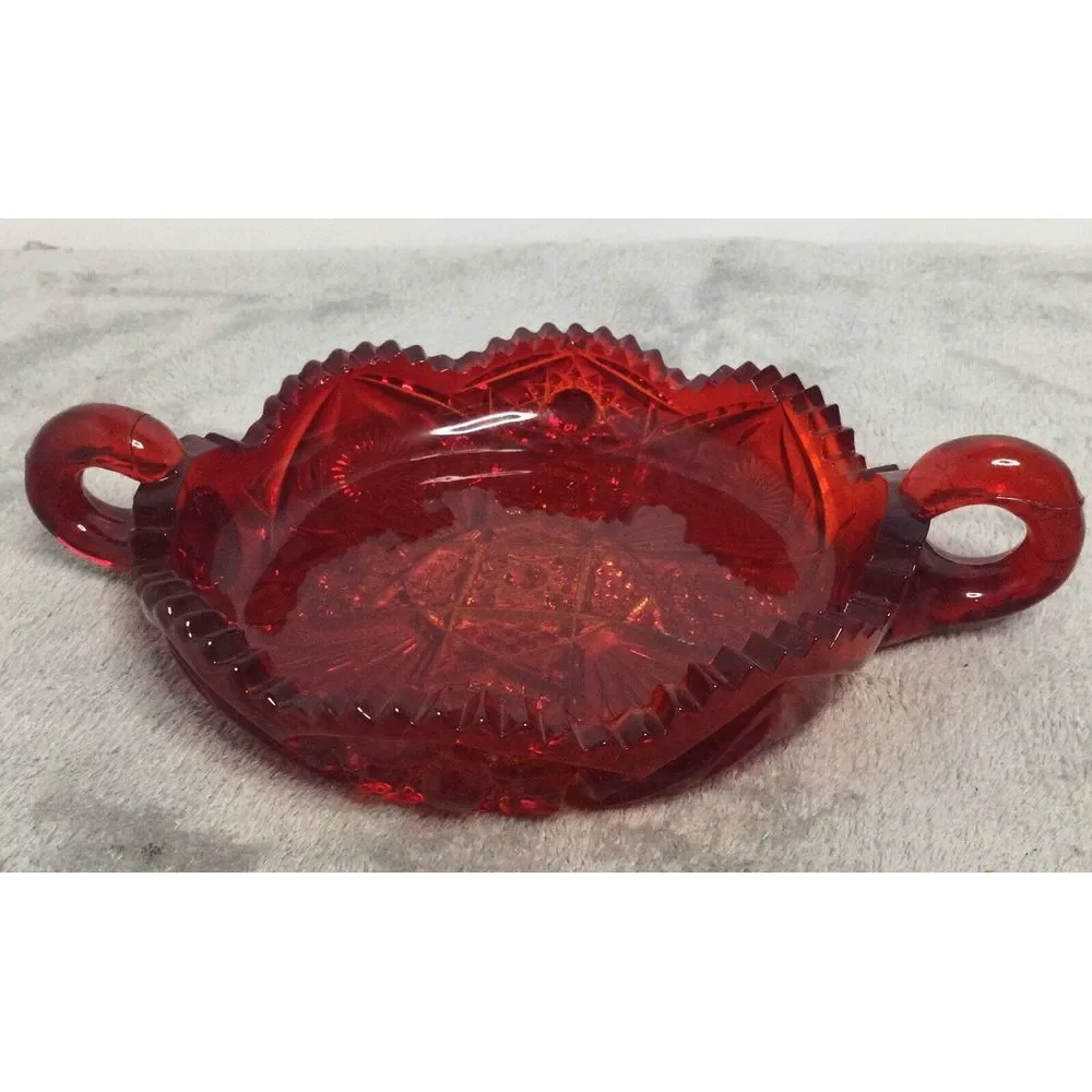 Vintage Westmoreland Ruby Red Sawtooth‎ Point Glass Relish Candy 7